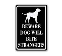 Vdenvileye Beware Dog Will Bite Strangers Sign 14×20cm Sturdy Aluminum Metal Signs Rust Free Metal Wall Decor for Yard Backyard Patio Porch