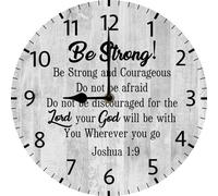 Vdenvileye Bible Verse Wooden Wall Clock Be Strong and Courageous Do Not Be Afraid Christian Decor Religious Gifts 25x25 CM Silent Battery Operated Non-Ticking Clock Religious Family Home Decor
