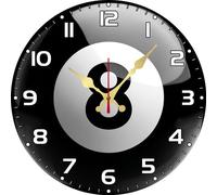 Vdenvileye Billiards No. 8 Ball Wall Clock 25cm Wooden Round Modern Minimalist Clock Silent No Tick-Tock Battery Powered for Billiard Rooms or as a Gift for Men