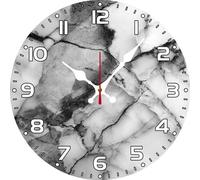 Vdenvileye Black and White Marble Wall Clock 25cm Wooden Round Vintage Clock Silent No Tick Battery Powered for Bathroom Bedroom Kitchen Living Room Office Wall Decoration (Style 1)