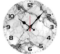 Vdenvileye Black and White Marble Wall Clock 25cm Wooden Round Vintage Clock Silent No Tick Battery Powered for Bathroom Bedroom Kitchen Living Room Office Wall Decoration (Style 4)
