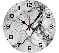 Vdenvileye Black and White Marble Wall Clock 25cm Wooden Round Vintage Clock Silent No Tick Battery Powered for Bathroom Bedroom Kitchen Living Room Office Wall Decoration (Style 6)