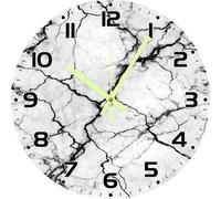 Vdenvileye Black and White Marble Wall Clock 25cm Wooden Round Vintage Clock Silent No Tick Battery Powered for Bathroom Bedroom Kitchen Living Room Office Wall Decoration (Style 12)