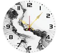 Vdenvileye Black and White Marble Wall Clock 30cm Wooden Round Vintage Clock Silent No Tick Battery Powered for Bathroom Bedroom Kitchen Living Room Office Wall Decoration (Style 11)