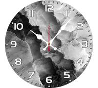 Vdenvileye Black and White Marble Wall Clock 30cm Wooden Round Vintage Clock Silent No Tick Battery Powered for Bathroom Bedroom Kitchen Living Room Office Wall Decoration (Style 7)