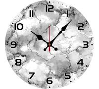 Vdenvileye Black and White Marble Wall Clock 30cm Wooden Round Vintage Clock Silent No Tick Battery Powered for Bathroom Bedroom Kitchen Living Room Office Wall Decoration (Style 10)