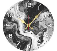 Vdenvileye Black and White Marble Wall Clock 30cm Wooden Round Vintage Clock Silent No Tick Battery Powered for Bathroom Bedroom Kitchen Living Room Office Wall Decoration (Style 9)