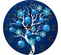 Vdenvileye Blue Christmas Ball Wall Clock for Living Room Decor 10 Inch Hanging Round Desk Clocks Silent Non-Ticking Battery Operated Easy to Read Bathroom Kitchen Office