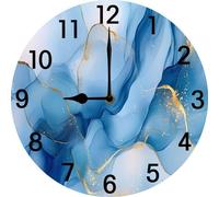 Vdenvileye Blue Marble Clock 25cm Wooden Round Clock Living Room Decoration Silent Non-ticking Battery Operated for Kitchen Living Room Bathroom