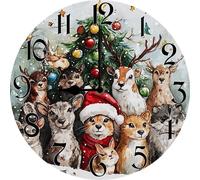 Vdenvileye Cats Dogs Standing Around Christmas Tree Wall Clock Large Silent Non-Ticking Battery Operated Modern Clocks for Living Room Decor/Bedroom/Office (12x12 in)
