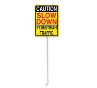 Vdenvileye Caution Slow Down Pedestrian Traffic Yard Sign with Stake 11.5x15cm Rustproof Aluminum Lawn Decorations Warning Sign for Outdoor Road Street Garden Decor
