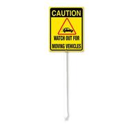 Vdenvileye Caution Wathch Out For Moving Vehicles Yard Sign with Stake 11.5x15cm Rustproof Aluminum Lawn Decorations Traffic Sign for Outdoor Road Street Garden