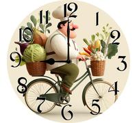 Vdenvileye Chef Wall Clock 25cm Wooden Round Quartz Clock Silent Non-tick Battery Powered for Kitchen and Restaurant Decoration