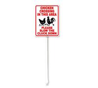 Vdenvileye Chicken Crossing in This Area Please Slow the Cluck Down Sign with Stake 20x30cm Rustproof Aluminum Lawn Decorations Warning Sign for Outdoor Road Street Garden Decor