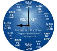 Vdenvileye Christian Wall Clock Bless The Lord Bible Verse Wall Art Clock Psalm 34 1 Religious Quote Art Wooden Christian Inspirational Saying Silent Non Ticking Battery Operated 25x25 CM