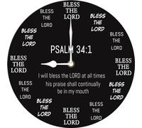 Vdenvileye Christian Wall Clock Psalm 34:1 I Will Bless The Lord At All Times Wall Decor Bible Verse Clock Religious Christian Gift Prayer Room Decor 25x25 CM Silent Battery Operated Non Ticking