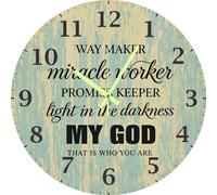 Vdenvileye Christian Wall Clock Waymaker Miracle Worker Bible Verse, Religious Quote Inspirational Art Farmhouse Thanksgiving Decor for Her, 30x30 CM Silent Non Ticking Battery Operated
