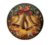 Vdenvileye Christmas Bell Pattern Coasters 4PCS Round Ceramic Coasters Use Ceramic stone and cork base for Drinks Coffee Christmas Decor 10cm
