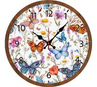 Vdenvileye Colorful Butterfly Wall Clock for Living Room Decor 12 Inch Spring Hanging Round Clocks Silent Non-Ticking Battery Operated Easy to Read Bathroom Kitchen，4 sets of DIY pointers