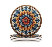 Vdenvileye Colorful Mandala Set of 4 Coasters for Drinks Absorbing Round Ceramic Stone Coaster with Cork Base,Tabletop Protection Mat for Mugs and Cups,Office,Kitchen