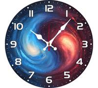Vdenvileye Cosmic Galaxy Wall Clock 25cm Wooden Round Modern Art Clock Silent No Tick-Tock Battery Powered for Bathroom Bedroom Kitchen Living Room Wall Decoration (Style 2)