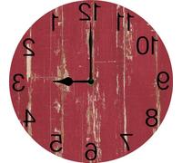 Vdenvileye Counterclockwise Wall Clock Reverse Wall Clock Backwards Running Time Mirrored Wooden Clocks Funny Gift for Man Cave Garage Decor Farmhouse Home Decoration 25 CM Silent Battery Operated