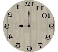 Vdenvileye Counterclockwise Wall Clock Reverse Wall Clock Backwards Running Time Mirrored Wooden Clocks Funny Gift for Man Cave Garage Decor Farmhouse Home Decoration 25 CM Silent Battery Operated