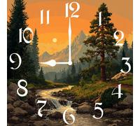 Vdenvileye Country Style Wall Clock River Pattern 25cm Wooden Square Clock Bathroom Decoration Silent Non-tick Battery Powered Suitable for Bathroom Living Room Bedroom Kitchen Office (Style 2)