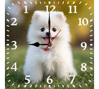 Vdenvileye Cute Dog Wall Clock 25cm Wooden Square Clock Home Decoration Silent Non-Tick Battery Powered for Bathroom Living Room Kitchen Bedroom Office