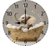Vdenvileye Cute Little Elephant In The Bathtub Round Wall Clock Interesting Bathroom Decoration Silent No Ticking Sound Battery Powered for Living Room Bathroom Kitchen (25cm)