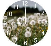 Vdenvileye Dandelion Wall Clock 30cm Wooden Round Clock Bathroom Decoration Silent Non-tick Battery Powered for Bathroom Kitchen Bedroom Living Room Office (Style 20)