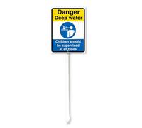 Vdenvileye Danger Deep Water Children Should Be Supervised at All Times Yard Sign with Stake 17.5x22cm Rustproof Aluminum Lawn Decorations Danger Deep Water Sign for Outdoor Road Street Garden