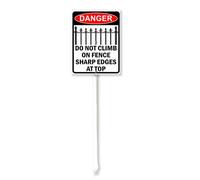 Vdenvileye Danger: Do Not Climb On Fence Sharp Edge At Top Yard Sign with Stake 11.5x15cm Rustproof Aluminum Lawn Decorations Warning Sign for Outdoor Road Street Garden Decor