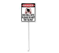 Vdenvileye Danger Dog Will Bite Please Do Not Try To Pet Yard Sign with Stake 11.5x15cm Rustproof Aluminum Lawn Decorations Warning Sign for Outdoor Road Street Garden Decor