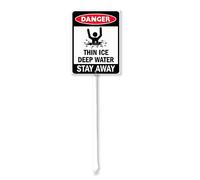 Vdenvileye Danger - Thin Ice, Deep Water, Stay Away Sign with Stake 17.5x22cm Rustproof Aluminum Lawn Decorations Warning Sign for Outdoor Road Street Garden Decor