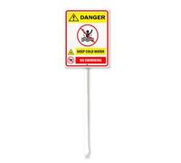 Vdenvileye Dangerous Water Depth No Swimming Yard Sign with Stake 17.5x22cm Rustproof Aluminum Lawn Decorations Warning Sign for Outdoor Road Street Garden