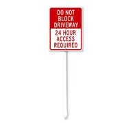Vdenvileye Do Not Block Driveway Yard Sign with Stake 20x30cm Rustproof Aluminum Lawn Decorations 24 Hour Access Required Sign for Outdoor Road Street Garden