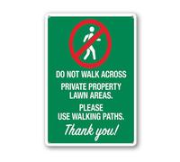 Vdenvileye Do Not Walk Across Private Property Lawn Areas Metal Sign 20x30cm Sturdy Aluminum Metal Signs Rust Free Outdoor Yard Sign for Farm Street Garden Decor