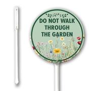 Vdenvileye Do Not Walk Through The Garden Yard Sign with Stakes 23cm Sturdy Aluminum Lawn Signs Fade Rust Free Round Garden Decoration Wildflowers Signs for Outdoor Use Easy Install