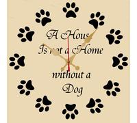 Vdenvileye Dog Theme Wall Clock - Paw Print Design Wall Art - House Is Not A Home Without A Dog - Dogs Lover Gift Pet Home Decor 30x30 CM Square Wooden Clocks Silent Non-tick Battery Powered