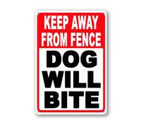 Vdenvileye Dog Will Bite Keep Away From Fence Sign 14×20cm Sturdy Aluminum Metal Signs Rust Free Metal Wall Decor for Yard Backyard Patio Porch