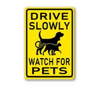 Vdenvileye Drive Slowly Watch For Pets Sign 20×30cm Sturdy Aluminum Metal Signs Rust Free Metal Wall Decor for Yard Backyard Porch Patio