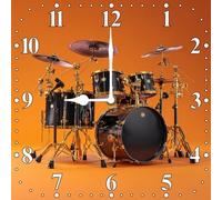 Vdenvileye Drum Clock 25cm Wooden Square Modern Minimalist Wall Clock Silent No Tick Battery Powered for Bedroom Kitchen Bathroom Living Room or as a Gift for Music Lovers