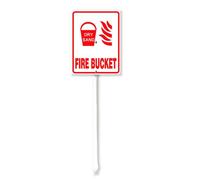 Vdenvileye Dry Sand Fire Bucket Yard Signs with Stake 17.5x22cm Rustproof Aluminum Lawn Decorations Fire Signs for Outdoor Road Street Garden