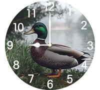 Vdenvileye Duck Clock Wooden Round 25cm Wall Clock Home Decoration Silent No Tick Battery Powered for Kitchen Living Room Bathroom Bedroom Kitchen
