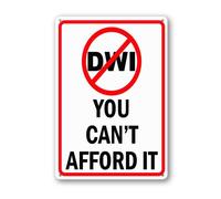 Vdenvileye DWI Prohibited, You Can't Afford It Sign 30×40cm Sturdy Aluminum Metal Signs Rust Free Metal Wall Decor for Yard Backyard Patio Porch