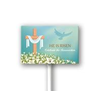Vdenvileye Easter He is Risen Yard Signs with Metal Stakes Outdoor Decorations Religious Jesus Cross Waterproof Lawn Signs Christian Holiday Party Decor Supplies for Garden Lawn Decor 12x8Inch
