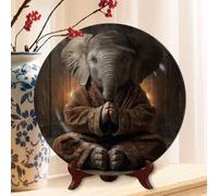 Vdenvileye Elephant Meditating Patterned Melamine Decorative Plate 26.5cm | Rustic-Style Wall-Mounted Display Tray (Includes Metal Hanging Hook) for Home Decor and Wall Art Accents