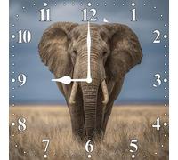 Vdenvileye Elephant Wall Clock 25cm Wooden Square Modern Minimalist Clock Silent No Tick Battery Powered for Bathroom Bedroom Living Room Kitchen Wall Decoration