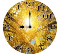 Vdenvileye Fall Forest Autumn Leaves Backwards Wall Clock 25x25 CM Silent Non Ticking Battery Operated Farmhouse Reverse Wooden Clock for Bedroom Gift for Man Woman White Elephant Gift